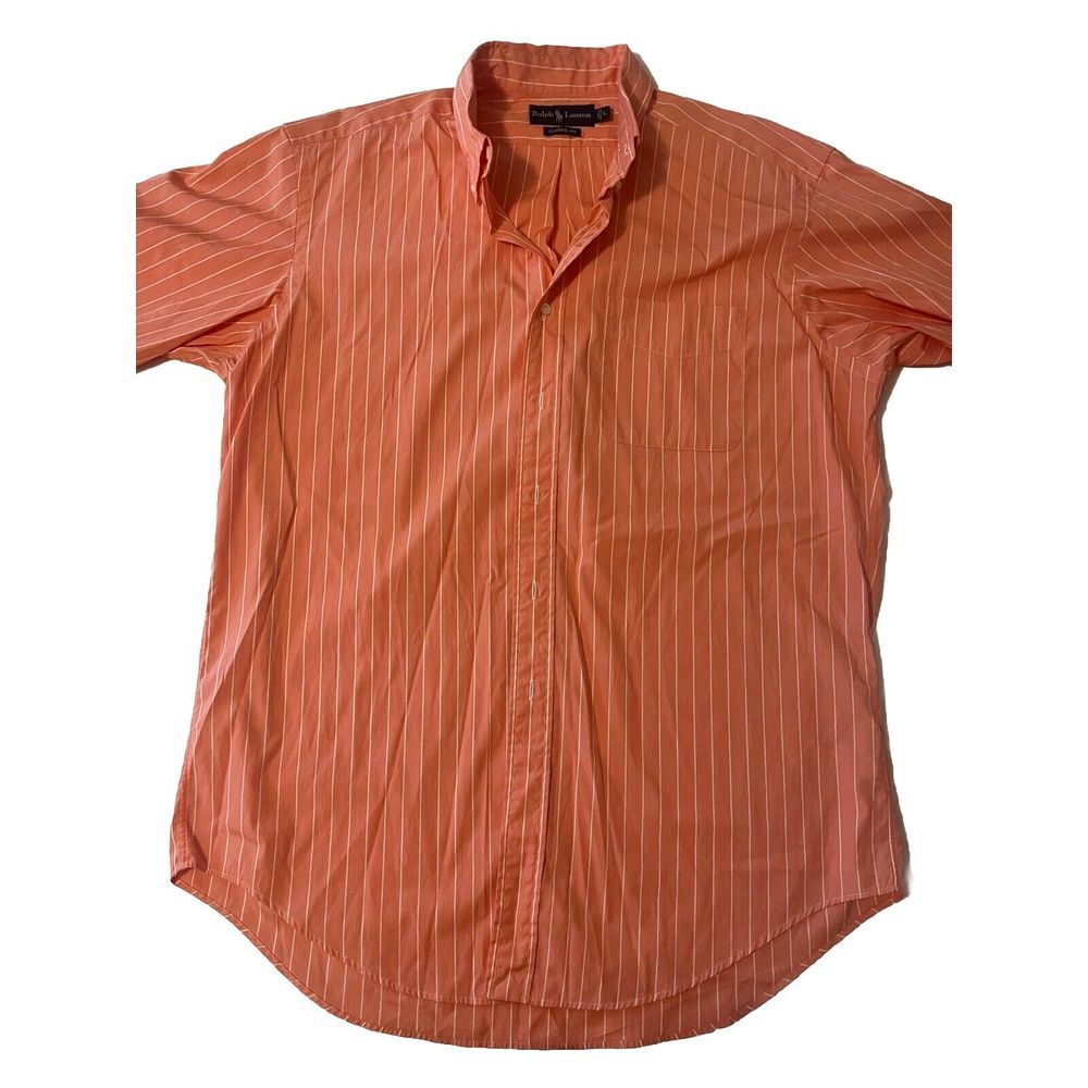Ralph Lauren Shirt Mens Extra Large Orange White Striped Button Down Classic Fit